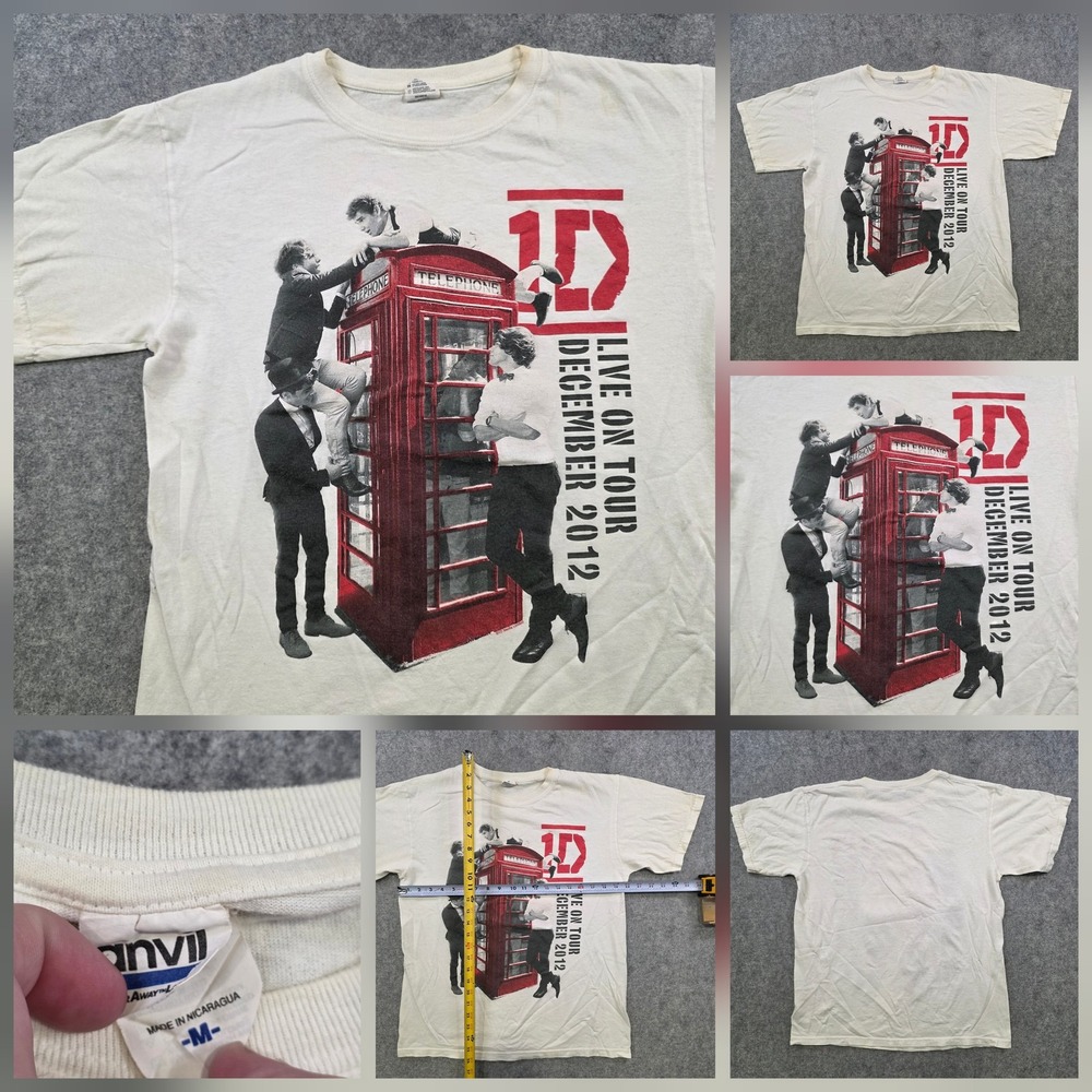 One Direction Live On Tour 2012 T Shirt Mens Medium White Red Phone Booth